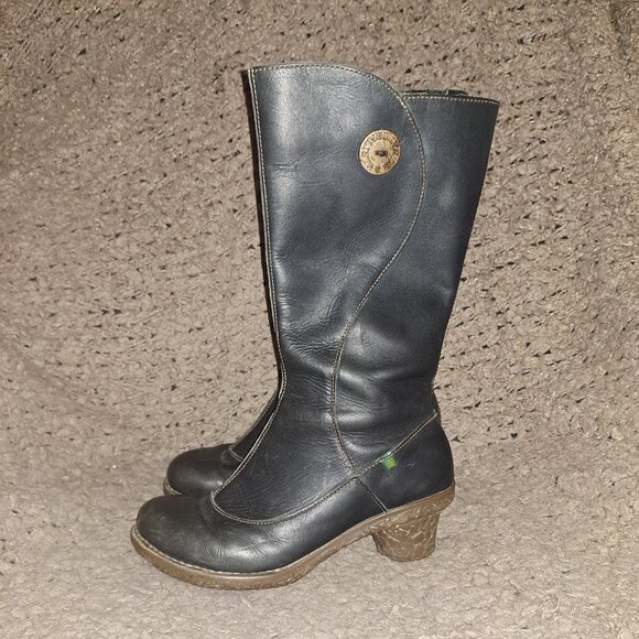 EL NATURALISTA-Black Leather-Side Zip-Calf High-Sz 38-HTF-Excellent - Picture 2 of 7